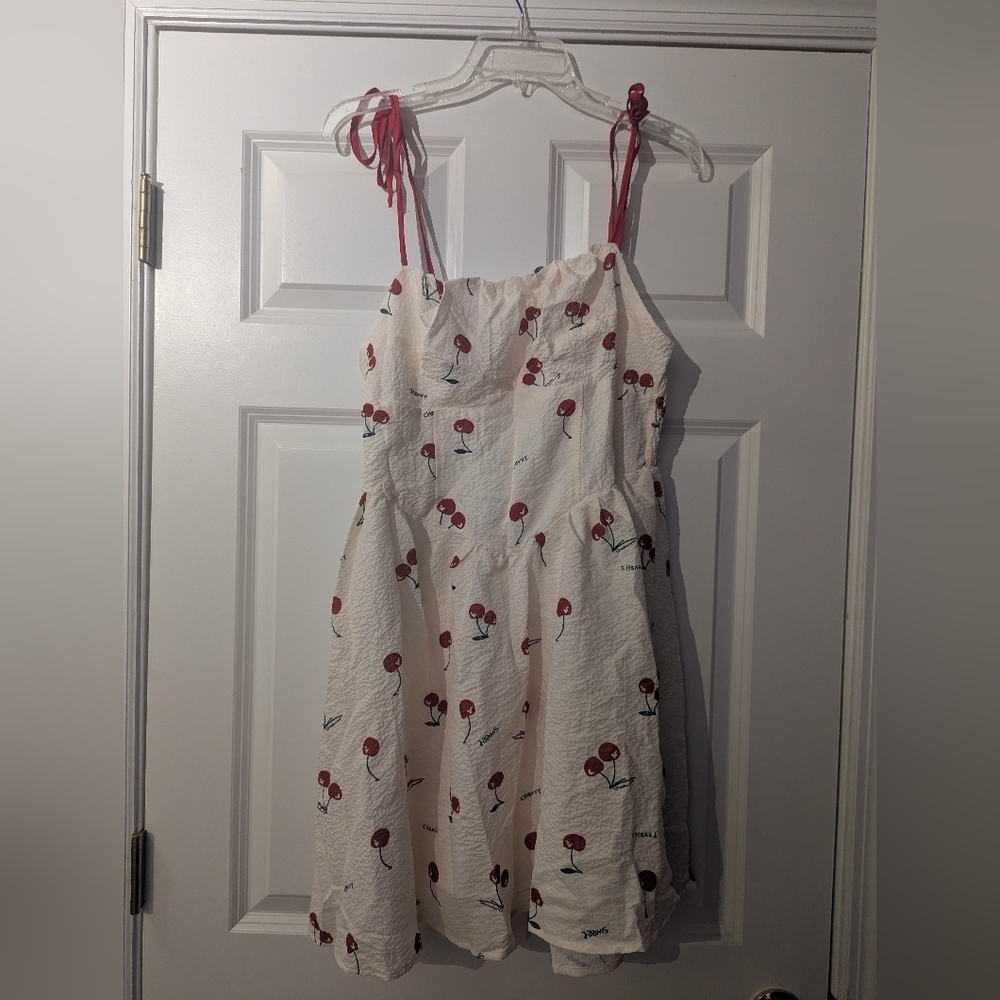 SHEIN MOD White Dress with Red Cherry Pattern